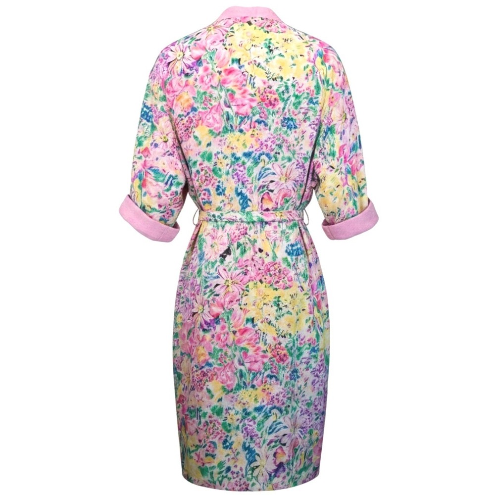VTG Victorias Secret Gold Label Floral Terry Lined Robe Pink Yellow Green OSFA - Picture 4 of 10